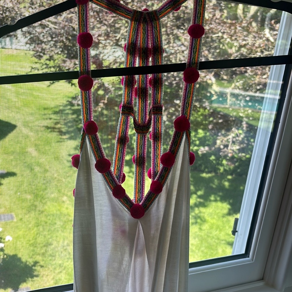 Pitusa Coverup Dress with Pink Pom Pom Details